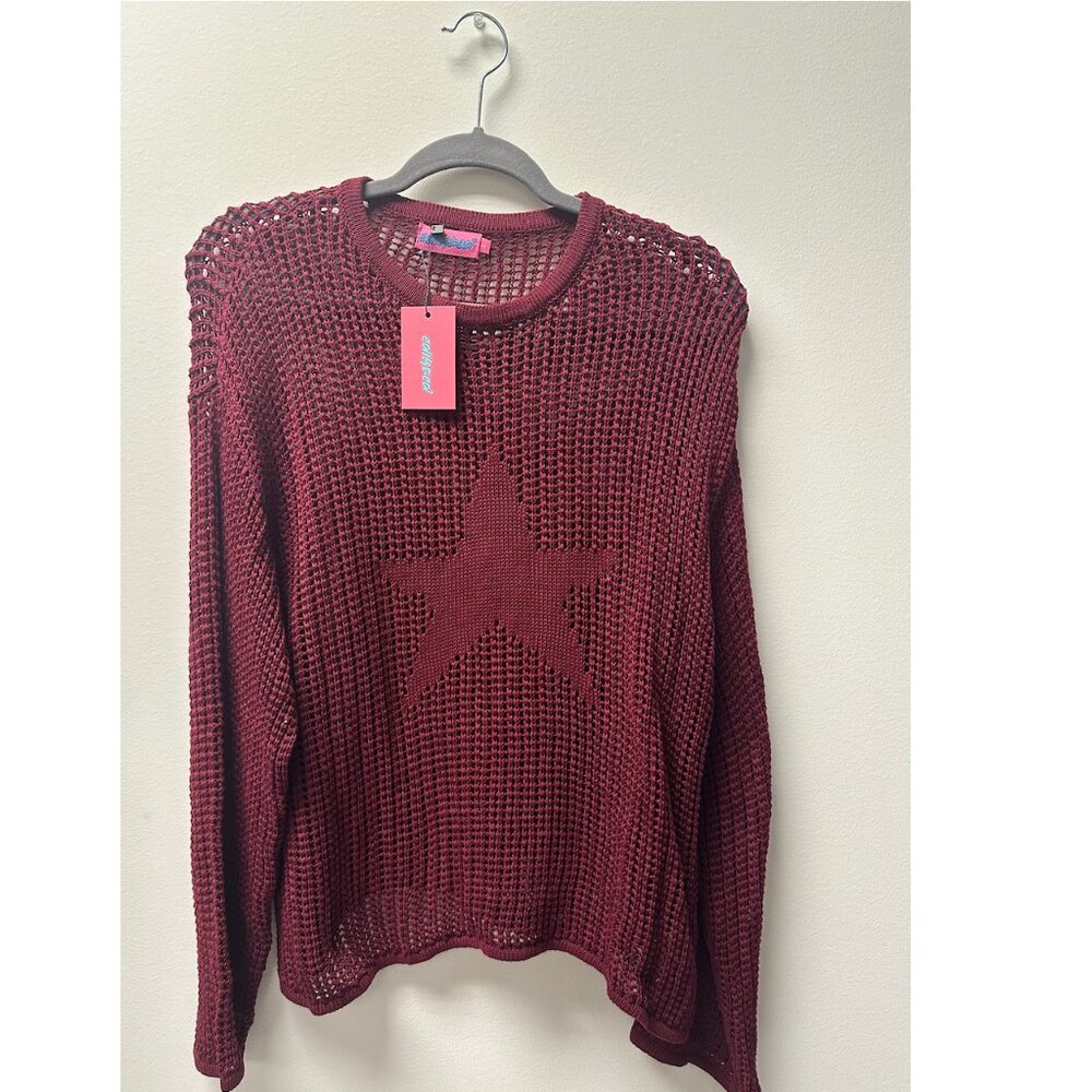 NWT!! EDIKTED Seeing Stars Oversize Sweater In Burgundy